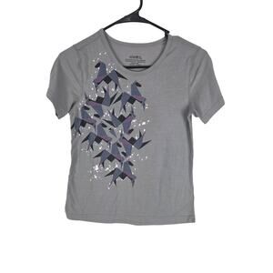 Kerrits Kids Origami Horse T Shirt L Girls Mica Gray Crew Neck Short Sleeve Top
